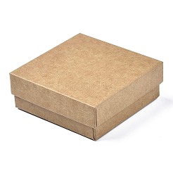 厚紙ジュエリーセットボックス  リングのために  ピアス  ネックレス  内部のスポンジ  正方形  淡い茶色  8.9x8.9x3.3cm  インナーサイズ：8.3x8.3センチメートル  フタなし：8.5x8.5x3.1cm&nbsp;LS-CBOX-S018-09A