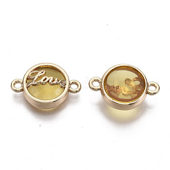 ガラスリンクコネクター  ライトゴールドメッキ合金パーツ  バレンタインデーの  ワード「love」を刻まれたフラットラウンド  ゴールデンロッド  13.5x19.5x5.5mm  穴：1.6mm&nbsp;GLAA-T015-22F