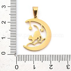 304ステンレスペンダント  レーザー切断  月と猫のチャーム  18KGP本金メッキ  22x16.5x1mm  穴：5x3mm&nbsp;STAS-R134-02G-01