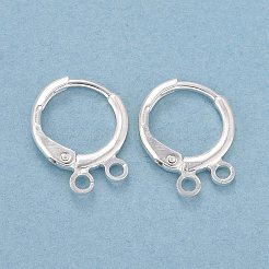 2ホールラックメッキ真鍮フレンチフックピアスパーツ  鉛フリー＆カドミウムフリー  925銀メッキ  14.5x11x1.5mm  穴：1.5mm  ピン：1mm&nbsp;LS-KK-D075-05S-RS