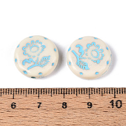塗装された不透明アクリルビーズ  フラットラウンドいwih花  ライトスカイブルー  18x5~5.5mm  穴：1.6~1.8mm  約384個/500g&nbsp;OACR-T029-02E
