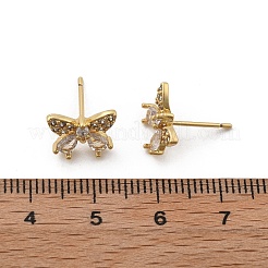 真鍮マイクロペーブクリアキュービックジルコニアスタッドピアス  鉛フリー＆カドミウムフリー  長持ちメッキ  ラックめっき  蝶  18KGP本金メッキ  8x11mm&nbsp;EJEW-R016-02G