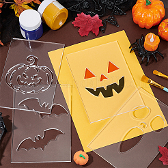 ハロウィーンテーマのアクリルキルティングテンプレート4個  diyパッチワークミシンクラフト  透明  混合図形  203x140x4.5mm&nbsp;DIY-BC0015-86B