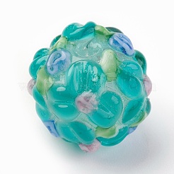 手作りランプワークビーズ  花とロンデル  バンピー  ターコイズ  14~15x12~13mm  穴：1.5~1.8mm&nbsp;LAMP-P051-H08