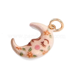 真鍮製エナメルペンダント  ライトゴールド  ムーン  19.5x15.5x4mm  丸カン：6x1ミリ  4mm内径&nbsp;ENAM-I087-03C