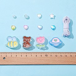 透明なアクリルビーズ  エナメルとゴム紐付き  ABカラー  クマ＆プラネット＆ラウンド  ミックスカラー  6~26.5x6~26x3~9mm  穴：1~3mm  286個/セット&nbsp;MACR-FS0001-26