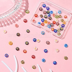 1 連売り フラット ラウンド ハンドメイド ミルフィオリ ガラス ビーズ 連売り  ミックスカラー  10x4mm  穴：1mm  約38個/連  14.5インチ&nbsp;LK-YW0001-10A