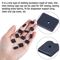 ウェディングドレス用樹脂製ボーンキャップ 120スタイル 4個  骨抜きチップカバー  DIYミシン用品  長方形  ブラック  14x7~12x2.5~3mm  穴：1.8~2.2mm  内径：5.5~11mm  30個/スタイル&nbsp;AJEW-GF0008-63
