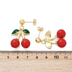 真鍮エナメルダングルスタッドピアス  チェリー  18KGP本金メッキ  32x20mm&nbsp;EJEW-Q036-06G