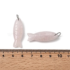 天然ローズクォーツ彫刻ペンダント  魚のチャーム  304ステンレススチール製丸カン付き  ステンレス鋼色  33.5~34.5x10.5x7~7.5mm  穴：7mm&nbsp;G-G314-01P-04