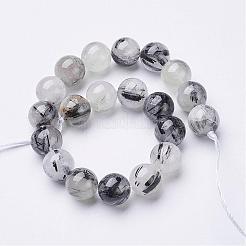 天然石ブラックルチルクォーツビーズ連売り  ラウンド  10mm  穴：1mm  18~19個/連  7.5インチ&nbsp;G-D295-10mm