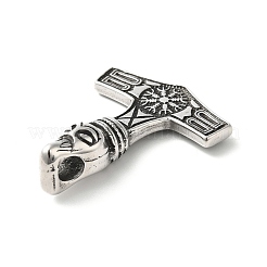 304ステンレススチール製手磨きペンダント  トールのハンマー  アンティークシルバー  38x30x10mm  穴：5mm&nbsp;STAS-G274-11AS