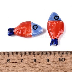 手描きの魚の形をした磁器ビーズ  水玉模様の動物柄セラミックビーズ  レッドオレンジ  28.5~29x13~14x5.5~6mm  穴：1.6~2mm&nbsp;PORC-N013-06G