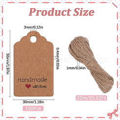 紙製ギフトタグ150個。  hange tags  美術工芸用  20mのジュートコード付き  バリーウッド  50x30x0.4mm  穴：3mm&nbsp;CDIS-SP0001-21B