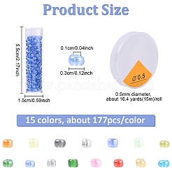 120g 15色 DIY ラウンドガラスシードビーズブレスレット作成キット  プラスチックビーズ容器15個と伸縮性のあるストレッチ糸1ロールが含まれています。  ミックスカラー  3mm  穴：1mm&nbsp;SEED-YW0003-14