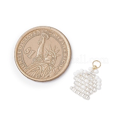 ガラスシードビーズの王冠ペンダント  304ステンレススチール製丸カン付き  18KGP本金メッキ  ホワイト  16x15x2mm  穴：3mm&nbsp;PALLOY-MZ00980-05