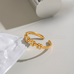 304ステンレススチール製ラインストーンフラワーカフオープンリング（女性用）  ゴールドカラー  4.2mm  内径：17mm&nbsp;EY7993
