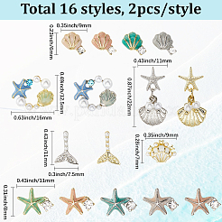 32個 16スタイル 合金エナメルカボション  ネイルアートデコレーションアクセサリー  ラインストーンとプラスチックの模造真珠付き  混合形状  ミックスカラー  9~22x6~12mm  2個/スタイル&nbsp;DIY-SC0032-66