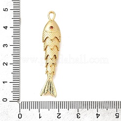 真鍮製マイクロパヴェキュービックジルコニアペンダント  魚の形  18KGP本金メッキ  47x10x7mm  穴：3.5x2.5mm&nbsp;X-KK-Z125-06G-02