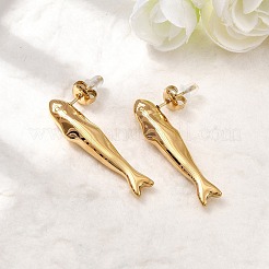 304ステンレススチール製フィッシュスタッドピアス  イオンプレーティング（ip）  18KGP本金メッキ  36x6mm&nbsp;EJEW-K268-49G