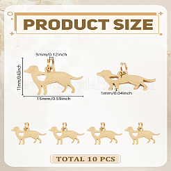 304ステンレススチール子犬ペンダント10個  シルエットチャーム  心の犬  ゴールドカラー  11x15x1mm  穴：3mm&nbsp;STAS-LP0003-53