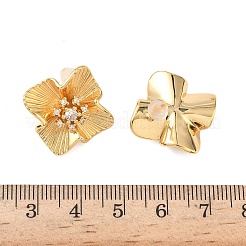 真鍮マイクロパヴェクリアキュービックジルコニアフラワースタッドピアス  ニッケルフリー  18KGP本金メッキ  22.5x23.5mm&nbsp;EJEW-D337-04G