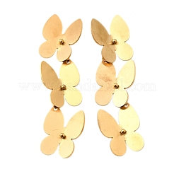 女性用バタフライ 304 ステンレススチール ダングル スタッド イヤリング  18KGP本金メッキ  68~69x17~17.5mm&nbsp;EJEW-M102-01G