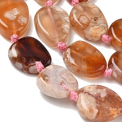 天然石桜色アゲート瑪瑙ビーズ連売り  フラットティアドロップ  20.5~22x15.5~17x6~7mm  穴：1.5mm  約16個/連  15.55''~15.63''（39.5~39.7センチメートル）&nbsp;GG-CBAD7AB-03