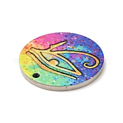 変色しない201ステンレススチールペンダント  フラットラウンド  ステンレス鋼色  ラー柄の目  25x1mm  穴：1.8mm&nbsp;STAS-J041-04C