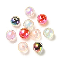 100 個の UV メッキ透明レインボー虹色アクリルビーズ  二層ビーズ  ラウンド  ミックスカラー  16x15mm  穴：3mm&nbsp;TACR-CJ0001-59