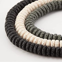 3連売り3色の天然溶岩石ビーズ連売り  染め  フラットラウンド  ミックスカラー  8~8.5x3~4mm  穴：2mm  54~60個/連  7.87インチ（20 cm）  1連 / color&nbsp;G-OC0002-83