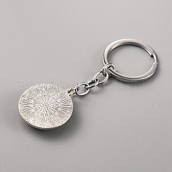 ガラスキーホルダー  プラチナメッキ鉄スプリットキーリング付き  縞模様の平丸  カラフル  8.5cm&nbsp;KEYC-WH0024-18P-03