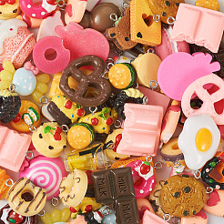 不透明樹脂ペンダント  プラチナメッキ鉄ループ付き  模造食品  ケーキとドーナツとパン  混合図形  ミックスカラー  16~27.5x12.5~27x4.5~12mm  穴：1.5mm  100個/箱&nbsp;RESI-TA0001-72