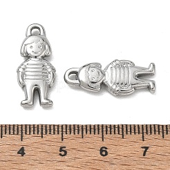 304ステンレスペンダント  ストライプシャツを着た女の子のチャーム  ステンレス鋼色  23x10x3mm  穴：2x1.8mm&nbsp;SA-CBAAC28-21P