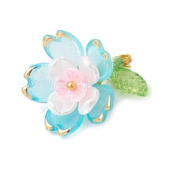 透明なアクリルパーツ  ガラスシードビーズで  花  ゴールドライン入り  ディープスカイブルー  17.5x18x19mm  穴：1.8mm&nbsp;X1-PALLOY-MZ00822-03