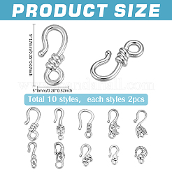 20個 10種類のスタイルのステンレススチール製S字フック留め具  ステンレス鋼色  9~17x5~8mm  2個/スタイル&nbsp;STAS-PH0006-96P