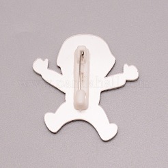 バックパックの服のための宇宙飛行士のプラスチックブローチ  ホワイト  ブラック  36.5x36x7.5mm  ピン：0.7mm&nbsp;JEWB-TAC0007-13