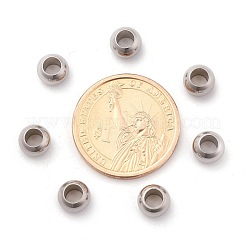 変色しにくい304ステンレススチールのロンデルビーズ  大穴ビーズ  ステンレス鋼色  8x5.5mm  穴：4mm&nbsp;STAS-I020-14