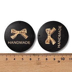 ウッドペンダント  フラットラウンド型で「手作り」の文字が入ったチャーム  ミックスカラー  39.5~40.5x5~5.5mm  穴：1.4mm&nbsp;WOOD-A028-03