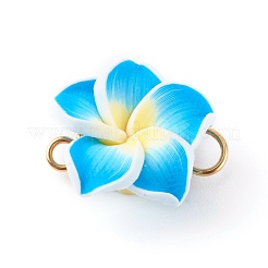 手作りのポリマークレイリンクコネクター  ゴールデン真鍮パーツ  フランジパニの花  ミックスカラー  14~15x16.5~19x9~11mm  穴：2~3mm&nbsp;PALLOY-JF00695