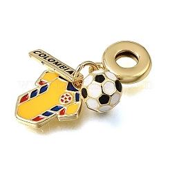 サッカーをテーマにした真鍮とエナメル製のヨーロピアン風ぶら下がりチャーム  大穴ペンダント  コロンビアのサッカーユニフォーム  ラックめっき  長持ちメッキ  カドミウムフリー＆鉛フリー  ゴールドカラー  きいろ  29mm  穴：4.5mm  ペンダント1: 13.5x3.5x1.3mm  ペンダント2: 15x13x1.6mm  ペンダント3: 11x8mm&nbsp;KK-CBA8E93-01A