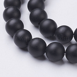 天然石黒瑪瑙ビーズ連売り  グレードA  艶消し  ラウンド  染め＆加熱  ブラック  8mm  穴：1mm  約47~48個/連  15インチ&nbsp;X-G-D543-8mm