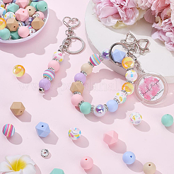 DIYファインディングキット  シリコーンビーズを含む  アクリルビーズと真鍮クリスタルラインストーンビーズ  ミックスカラー  10x4mm  穴：2mm&nbsp;DIY-SP0006-48B