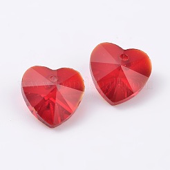 ロマンチックなバレンタインデーアイデアガラスチャーム  ファセットハートチャーム  レッド  14x14x8mm  穴：1mm&nbsp;G030V14mm-09