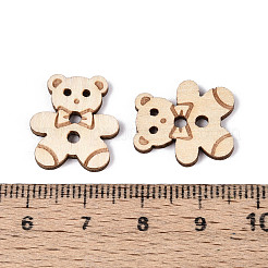 クマの木のボタン  2穴  古いレース  18x16x2mm  穴：2mm＆1.2mm&nbsp;BUTT-T013-12B