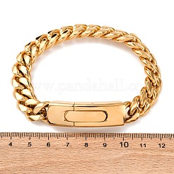 304ステンレススチール製キューバチェーンブレスレット男性用女性用  イオンプレーティング（ip）  18KGP本金メッキ  8-5/8インチ（21.9cm）&nbsp;BJEW-C124-02G