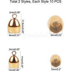 PVD真空メッキ304ステンレススチールコードエンド  エンドキャップ  オーバル  ゴールドカラー  20個/箱&nbsp;STAS-UN0005-27