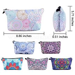 6個6色ポリエステルタープジップ化粧ポーチ  花模様の長方形  ミックスカラー  14.5x22.5x1.3cm  1pc /カラー&nbsp;ABAG-SZ0001-25