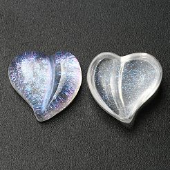半透明の樹脂カボション  キラキラハート  透明  15.5x16x6.5mm&nbsp;LS-RESI-B016-03B