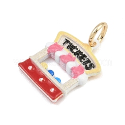 遊園地の真鍮製エナメルペンダント  ゴールドカラー  チケット売り場のチャーム  17x13.5x3mm  穴：4mm&nbsp;KK-CBA7736-01G
